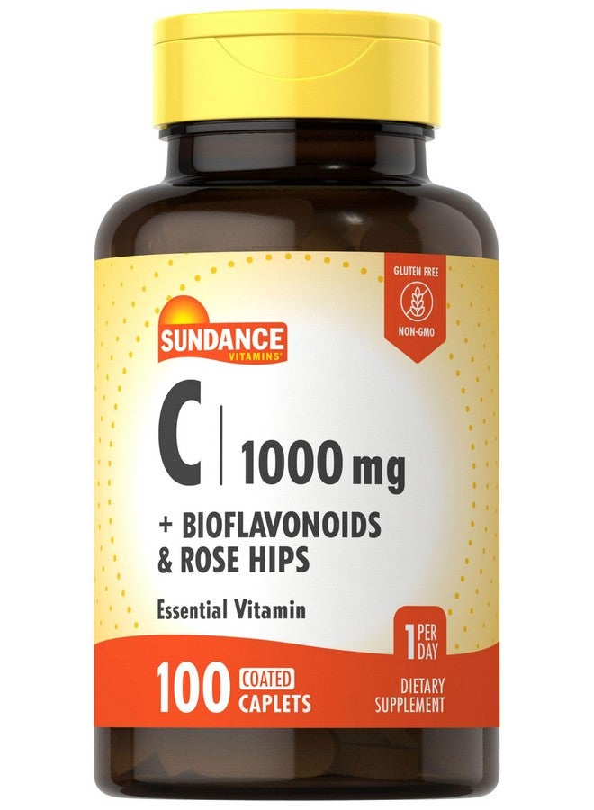Sundance Vitamin C 1000mg with Bioflavonoids & Rose Hips | 100 Coated Caplets | Vegetarian, Non-GMO and Gluten Free Supplement - Image 1