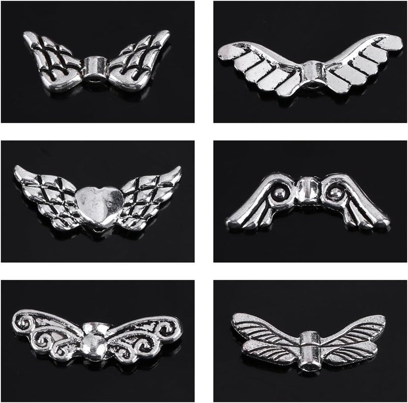 klarako Pack of 60 Charms for Jewelry Making Vintage Angel Wings Mixed DIY Findings Accessories Crafting Necklace Bracelet Dangle with Storage Box - Image 2