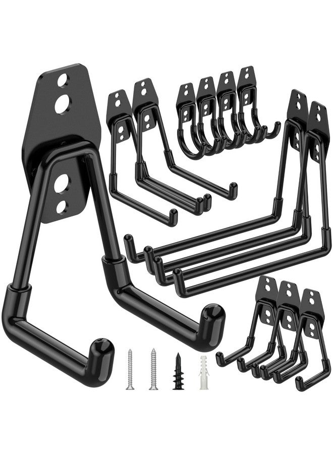 TICONN 12 Pack Heavy Duty Garage Hooks Steel Utility Wall Storage Hooks Wall Mount Hanger Organizer For Ladders Bikes Tools Bulky Items (Black)  - Image 1