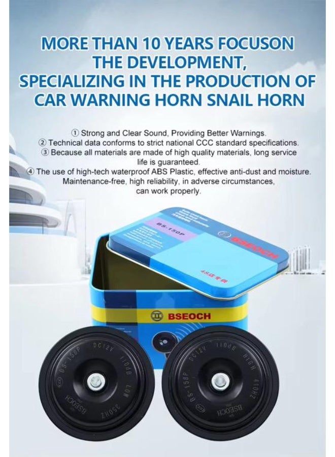 BSEOCH 12V Car Horn Set, 110dB Dual Tone Snail Horn, Universal Fit, Waterproof ABS Electric Horn for Vehicles - Image 4