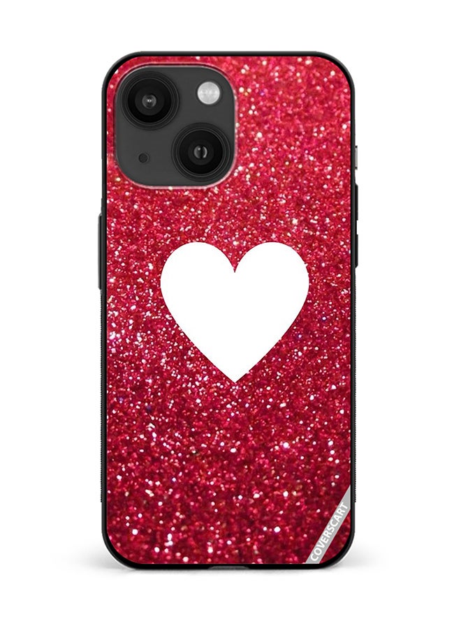 COVERSCART Protective Case Cover For Apple iPhone 13 White Heart On Red Glitter Design Red