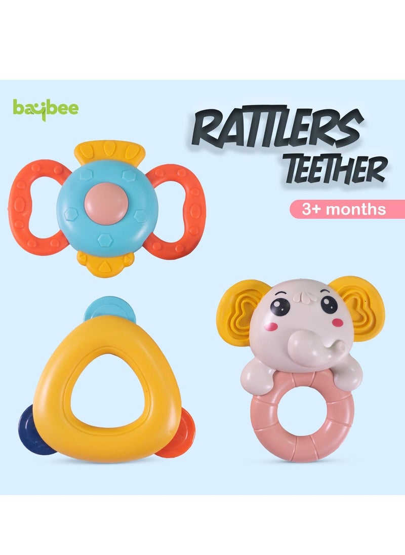BAYBEE Baybee Baby Rattles Toys Set for Babies, Non-Toxic Rattle Teether Set with Smooth Edges, Newborn Baby Grab Shaker Gift Products, Baby Rattles Set for Newborn Infant Babies 3-12 Months Boy Girl (3 Pcs)  - Image 1