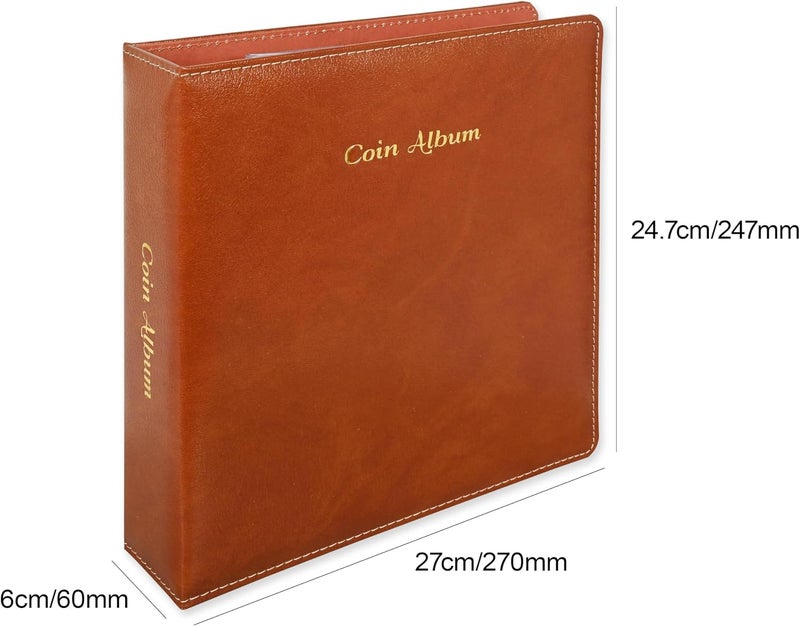 FIS Coin Album - Bonded Leather, 250x270mm, 4[D] Ring Binder with 35 Clear PVC Pockets, Brown - Image 5