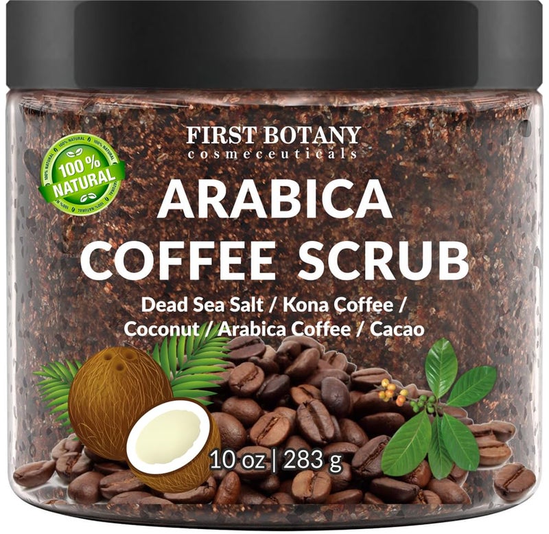 First Botany Cosmeceuticals, 100% Natural Arabica Coffee Scrub with Organic Coffee Coconut & Shea Butter Acne Anti Cellulite & Stretch Mark treatment Spider Vein Therapy, Varicose Veins Eczema, 10 oz - Image 1