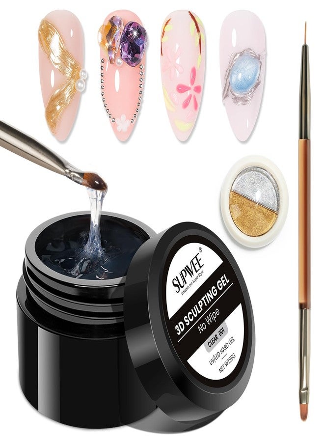 SUPWEE 3D Sculpting Gel for Nail Art Chrome Powder No Wipe , Clear Semi-solid Modeling Carving Structure Nail Gel Suitable for Sticking Rhinestones and Painting - Image 1