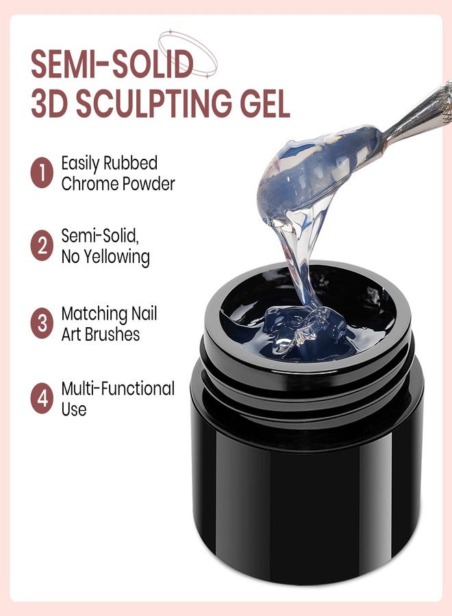 SUPWEE 3D Sculpting Gel for Nail Art Chrome Powder No Wipe , Clear Semi-solid Modeling Carving Structure Nail Gel Suitable for Sticking Rhinestones and Painting - Image 5