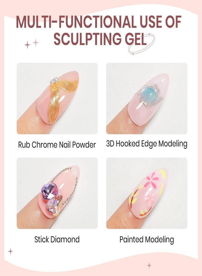 SUPWEE 3D Sculpting Gel for Nail Art Chrome Powder No Wipe , Clear Semi-solid Modeling Carving Structure Nail Gel Suitable for Sticking Rhinestones and Painting - Image 2