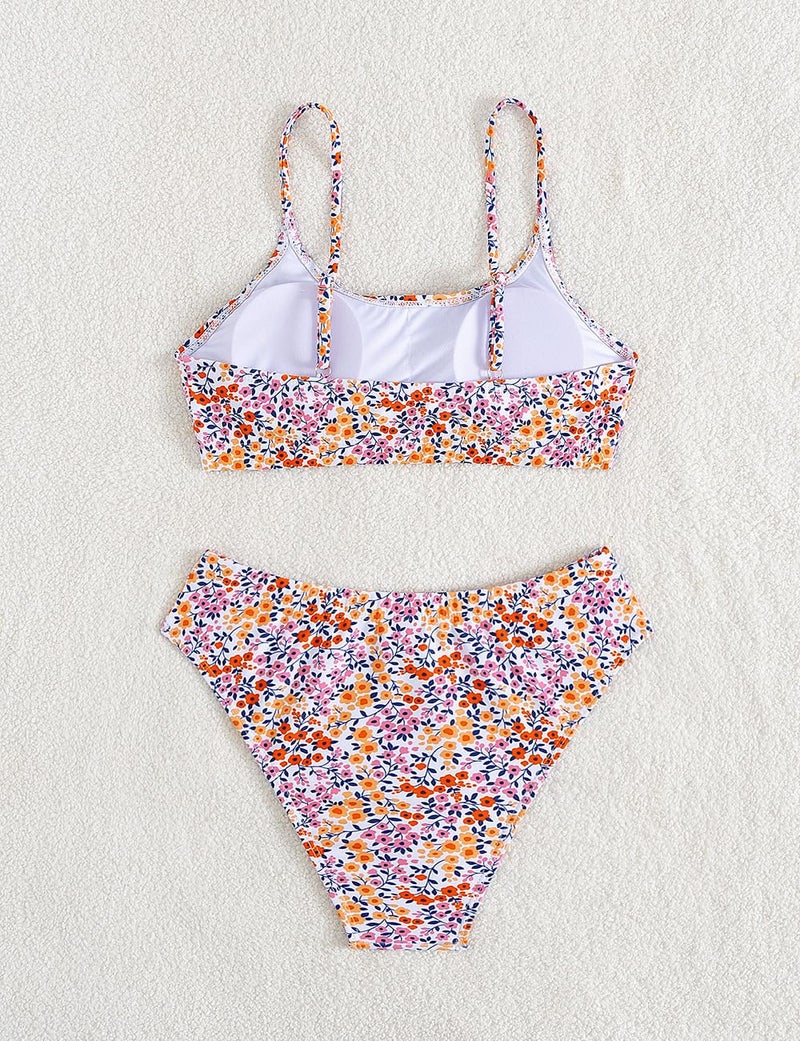 YIMISAN Women's Two Piece Swimsuit Floral Print Bikini Set Spaghetti Straps Scoop Neck Mid Waist Cheeky Bathing Suit - Image 5