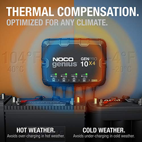 NOCO Genius GENPRO10X4: شاحن بطارية على متن السفينة بقدرة 40 أمبير - 10 أمبير لكل بنك، شاحن بحري مقاوم للماء بجهد 12 فولت مع حماية من الشحن الزائد وتعويض درجة الحرارة - للبطاريات الرصاصية والليثيوم - Image 4