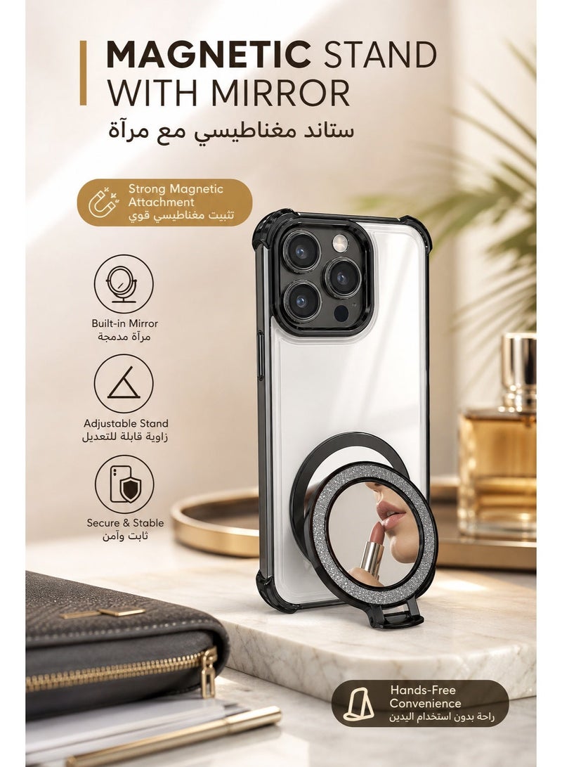 iPhone Case for iPhone 17 Pro Silicone, Phone Case Military Grade Shockproof & Full Lens Protection, High Temp UV Anti-Yellowing for Middle East Sun, Ultra-Thin Matte Fingerprint-Free, Magnetic Stand with Mirror, iPhone Cases for Business Pros, Trendy Fans & Photographers - Image 1
