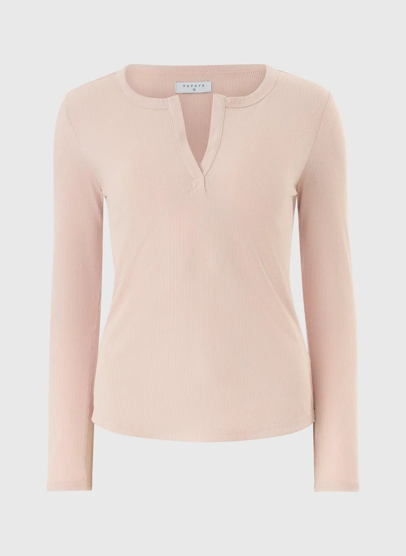 Matalan Ribbed Open Neck Pink Top