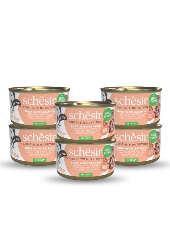 شيسر طعام قطط رطب من التونة والسلمون في علب جيلي 85 جرام، 6 قطع - Image 1