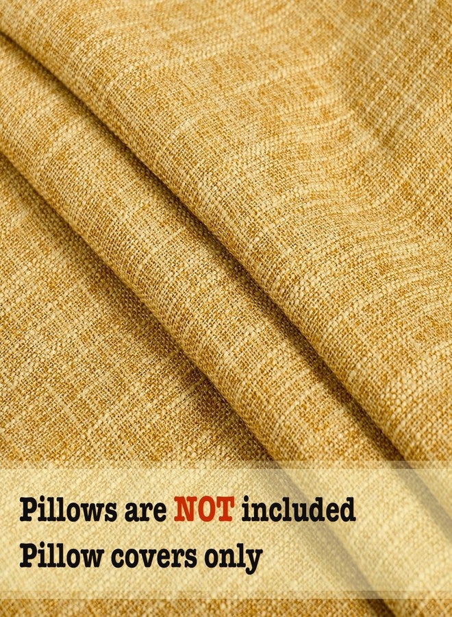 Daptsy Mustard Yellow Faux Linen Decorative Throw Pillow Covers 18x18 Inch Set of 2 Boho Farmhouse Pillowcases with Tassels Rustic Woven Textured Burlap Cushion Cases for Sofa Bed Living Room Home Decor - Image 3