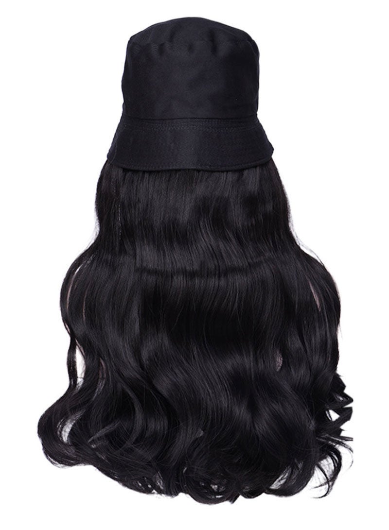 Sharpdo Black Bucket Hat High Temperature Silk Long Straight Hair Synthetic Wig  - Image 5