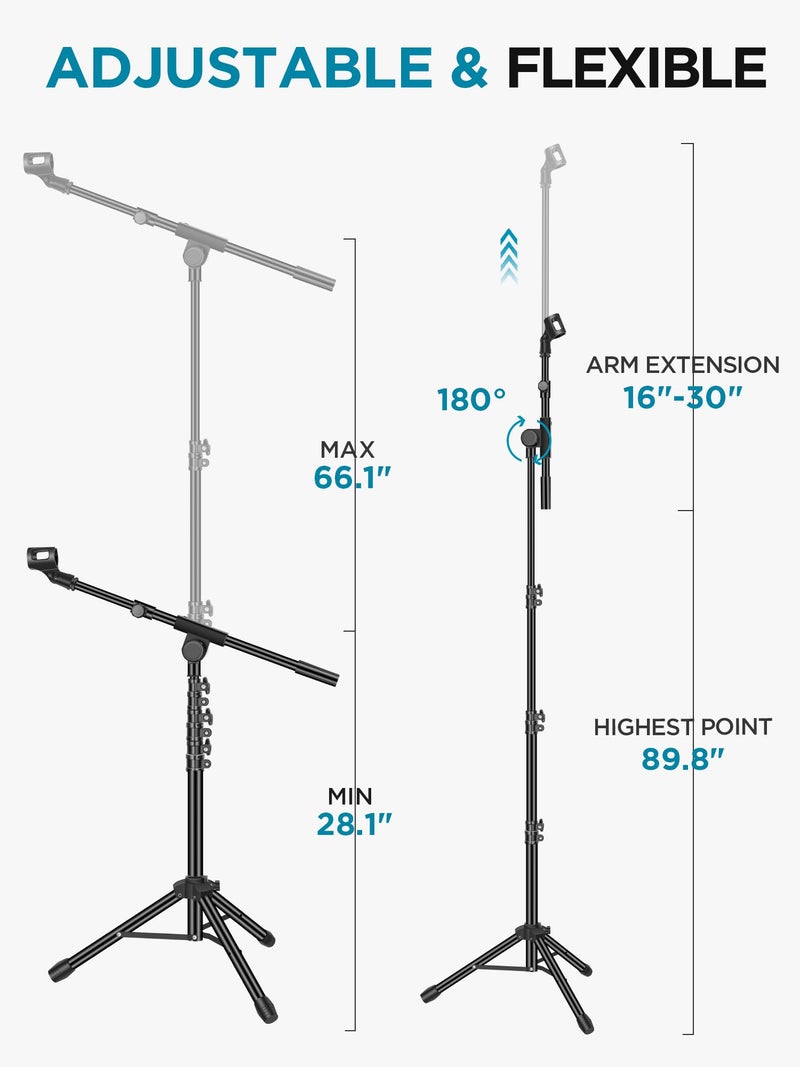 InnoGear Microphone Stand, 2 Pack Tripod Boom Arm Floor Mic Stand Height Adjustable with Carrying Bag 2 Mic Clips 3/8" to 5/8" Adapter for Singing Podcast for Blue Yeti Shure SM58 SM48 Samson Q2U - Image 3