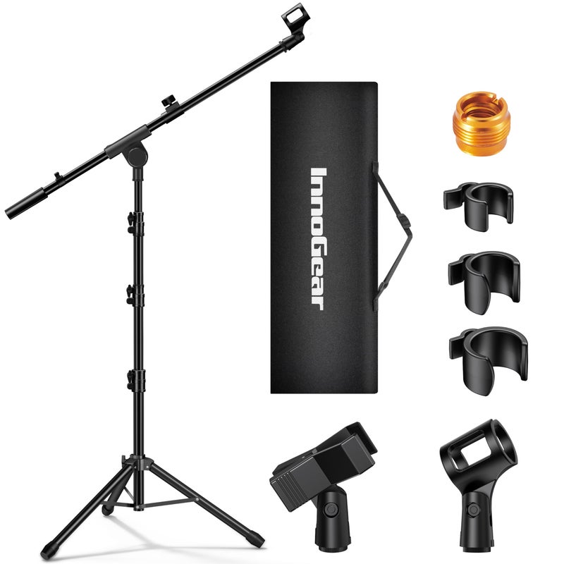 InnoGear Microphone Stand, 2 Pack Tripod Boom Arm Floor Mic Stand Height Adjustable with Carrying Bag 2 Mic Clips 3/8" to 5/8" Adapter for Singing Podcast for Blue Yeti Shure SM58 SM48 Samson Q2U - Image 1