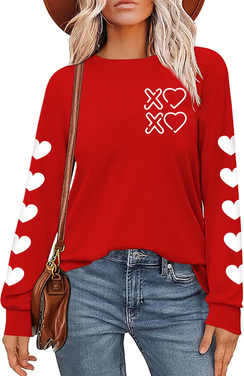 CAZYCHILD Valentines Day Shirt for Women: Love Heart Graphic Long Sleeve Valentine Pullover Tops Casual Valentines Gifts - Image 1