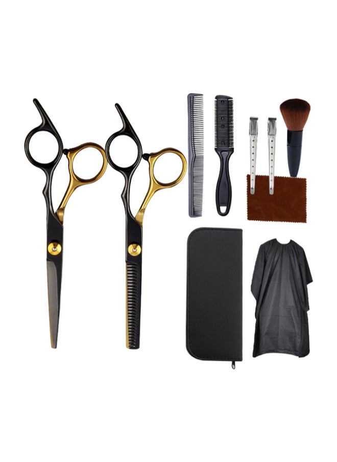 Hihonor Hair Scissors,10Pcs Professional Black Gold Hair Cutting Scissors Shears Sets,Stainless Steel Barber Scissors Supplies,Straight Shears, Thinning Shears, Multi Use Haircut Sets For Home Salon Barber  - Image 1