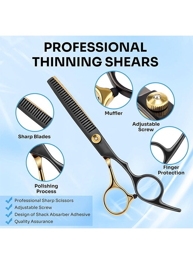 Hihonor Hair Scissors,10Pcs Professional Black Gold Hair Cutting Scissors Shears Sets,Stainless Steel Barber Scissors Supplies,Straight Shears, Thinning Shears, Multi Use Haircut Sets For Home Salon Barber  - Image 3