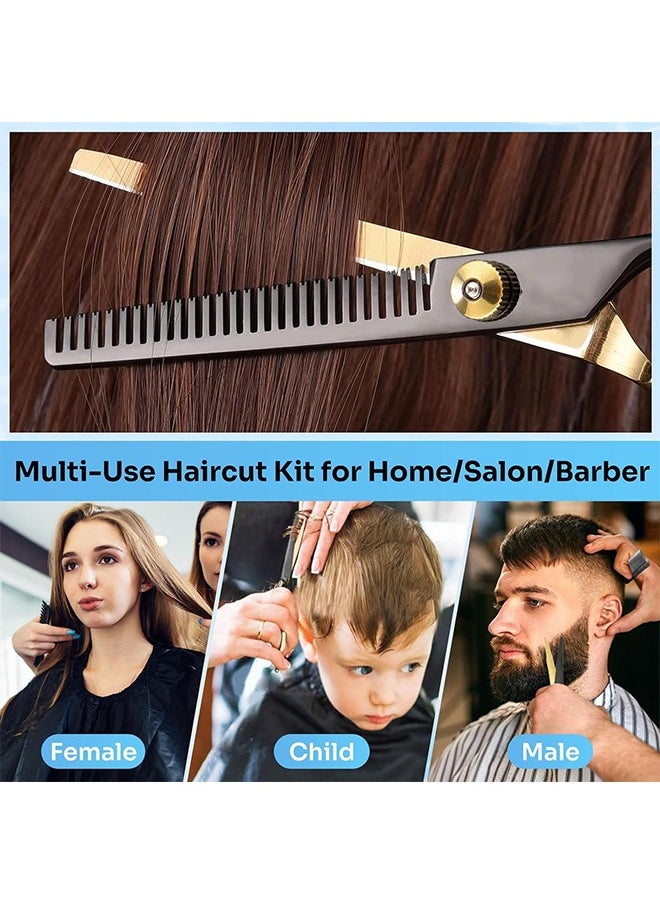 Hihonor Hair Scissors,10Pcs Professional Black Gold Hair Cutting Scissors Shears Sets,Stainless Steel Barber Scissors Supplies,Straight Shears, Thinning Shears, Multi Use Haircut Sets For Home Salon Barber  - Image 5