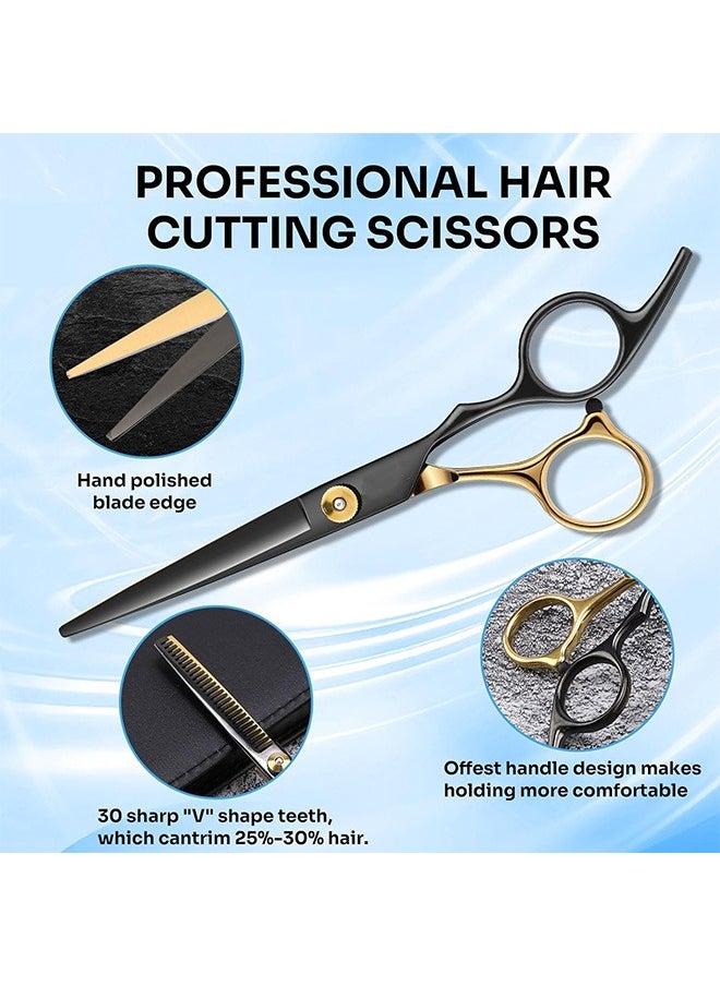 Hihonor Hair Scissors,10Pcs Professional Black Gold Hair Cutting Scissors Shears Sets,Stainless Steel Barber Scissors Supplies,Straight Shears, Thinning Shears, Multi Use Haircut Sets For Home Salon Barber  - Image 2