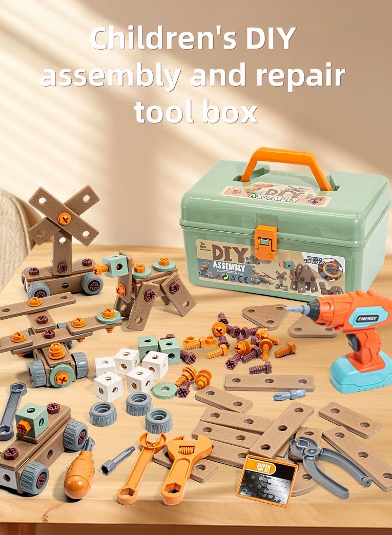 🔧 مجموعة أدوات البناء للأطفال 144 قطعة – صندوق أدوات DIY مع مثقاب كهربائي 🧰 – مجموعة تعليمية STEM للهندسة للأولاد والبنات من عمر 3 سنوات فأكثر - Image 1