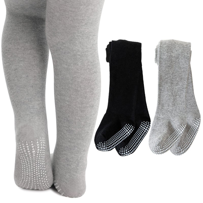 Mini angel Baby Girl Tights Non Slip Baby Tights 12-24 Months Girl Warm Cotton Leggings Seamless Pantyhose Non-Skid Grip for Toddler 2 Pack (Black, Grey, M) - Image 1