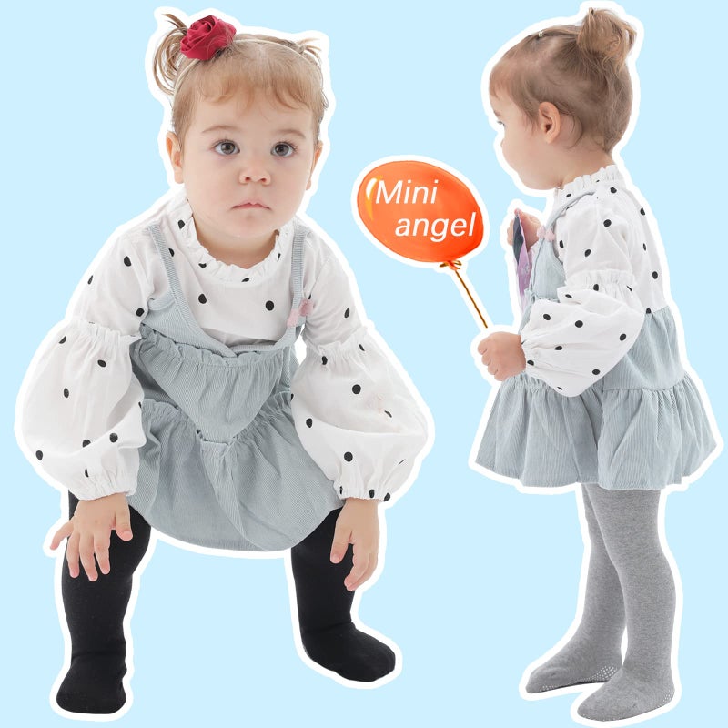 Mini angel Baby Girl Tights Non Slip Baby Tights 12-24 Months Girl Warm Cotton Leggings Seamless Pantyhose Non-Skid Grip for Toddler 2 Pack (Black, Grey, M) - Image 4