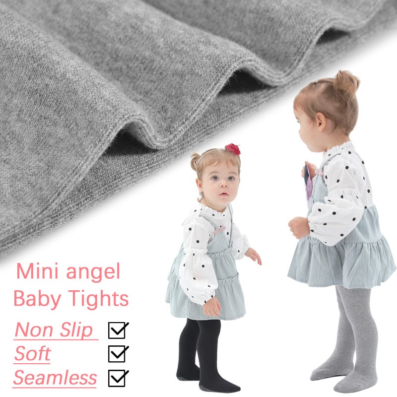 Mini angel Baby Girl Tights Non Slip Baby Tights 12-24 Months Girl Warm Cotton Leggings Seamless Pantyhose Non-Skid Grip for Toddler 2 Pack (Black, Grey, M) - Image 5
