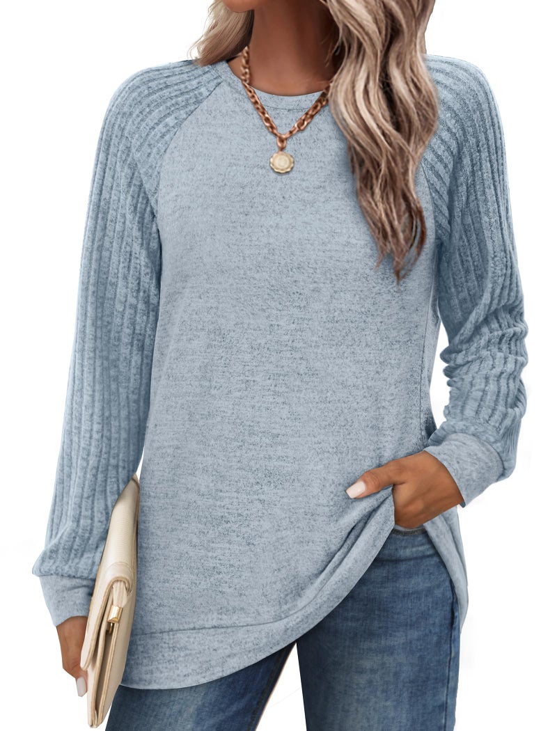 Saloogoe Sweaters for Women Dressy Casual Cozy Tunic Sweatshirts for Travel Outfits Long Sleeve Knit Tops Blue XXL - Image 1