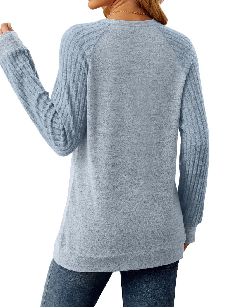 Saloogoe Sweaters for Women Dressy Casual Cozy Tunic Sweatshirts for Travel Outfits Long Sleeve Knit Tops Blue XXL - Image 4