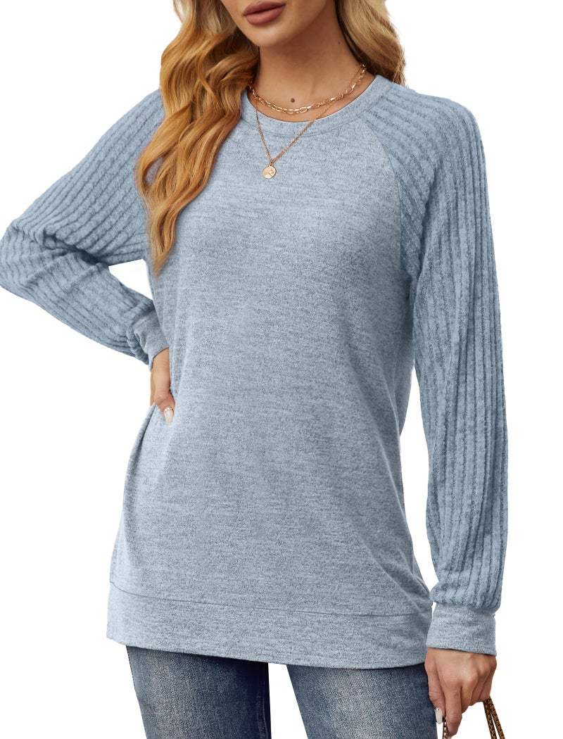 Saloogoe Sweaters for Women Dressy Casual Cozy Tunic Sweatshirts for Travel Outfits Long Sleeve Knit Tops Blue XXL - Image 2