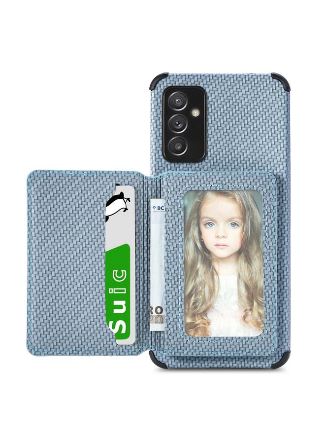 The Bros Case For Samsung Galaxy A82 5G Carbon Fiber Magnetic Card Bag TPU+PU Shockproof Back Cover Case with Holder & Card Slot & Photo Frame 