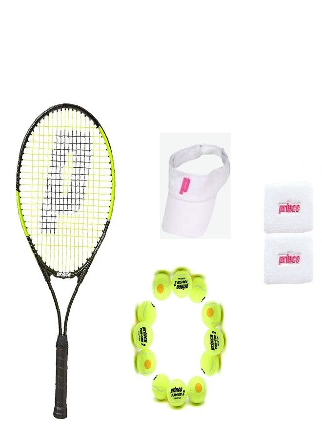 Prince Tennis Racket Aluminium Thunder 26 ,Prince-Stage 2-Orange-Std Tennis Ball 1 Doz With Vizor White Pinkandhead Band Pink White - Image 1
