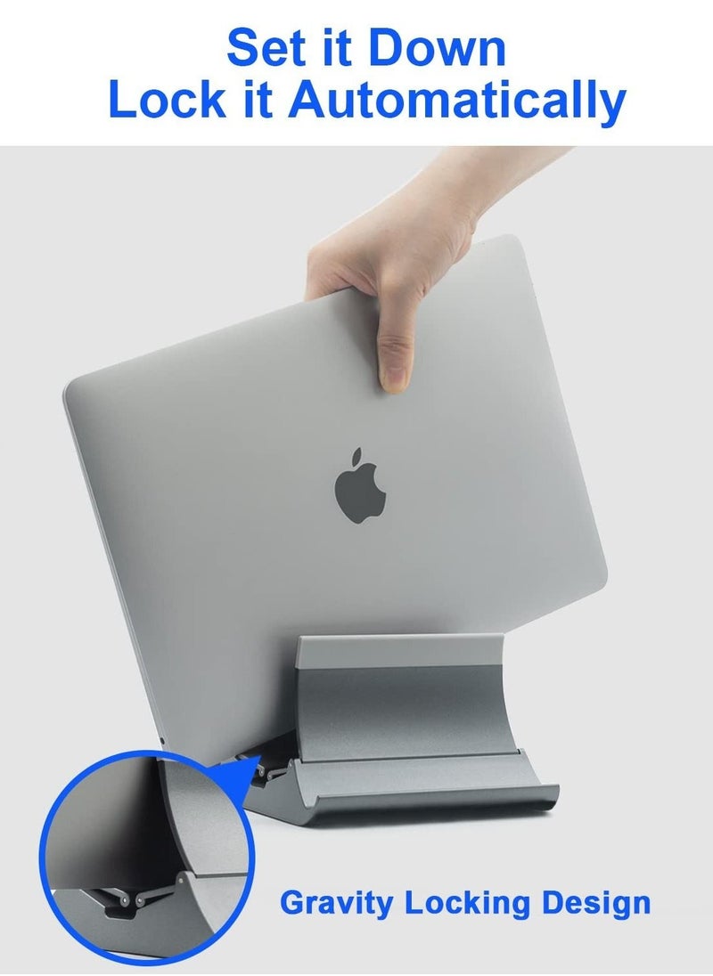 Generic - Vertical Laptop Stand, 4 in 1 Laptop Stand with Gravity Locking Laptop Holder Dock for Table Desktop Organizer and Desk Storage, Fits All MacBook, iPad, Dell, Gaming Laptops, Gray - Image 1
