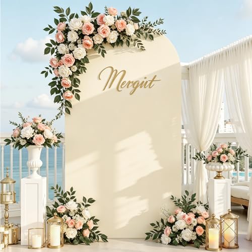 JCJ 6FT Beige Wedding Arch Stand Cover, Stretchy Backdrop with Zipper Spandex Fitted Arch Cover for Birthday Party Decoration - Image 1