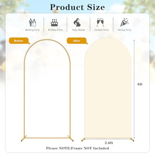 JCJ 6FT Beige Wedding Arch Stand Cover, Stretchy Backdrop with Zipper Spandex Fitted Arch Cover for Birthday Party Decoration - Image 2