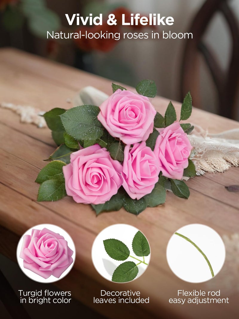 InnoGear Artificial Flowers, 50 Pcs Pink Foam Fake Roses Bulk with Stems for Decoration DIY Wedding Bouquets Centerpieces Bridal Shower Party Valentines Christmas Tree - Image 2