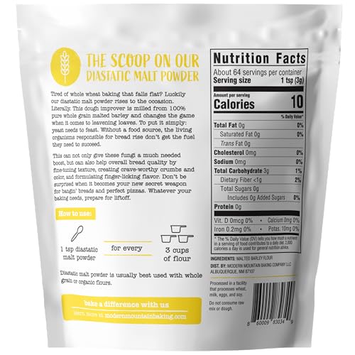 MODERN MOUNTAIN Diastatic Malt Powder (7oz) Dry Malt Powder for Baking, Improve Dough Rise, Enhance Bread Texture and Flavor, Perfect for Bread and Pizza, Non-GMO Sourced, Premium Quality, 100% Malted Barley Flour - Image 2