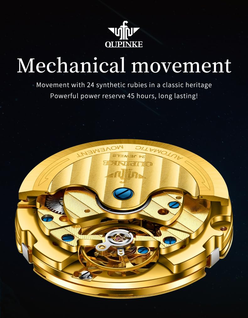 OUPINKE Automatic Watch for Men Self Winding Skeleton Mechanical Luxury Tungsten Steel Bracelet Waterproof Date Day Wrist Watches - Image 5