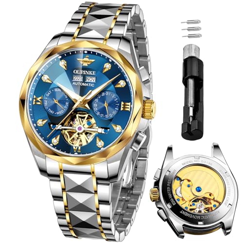 OUPINKE Automatic Watch for Men Self Winding Skeleton Mechanical Luxury Tungsten Steel Bracelet Waterproof Date Day Wrist Watches - Image 1