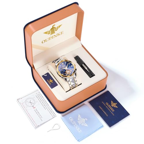 OUPINKE Automatic Watch for Men Self Winding Skeleton Mechanical Luxury Tungsten Steel Bracelet Waterproof Date Day Wrist Watches - Image 2