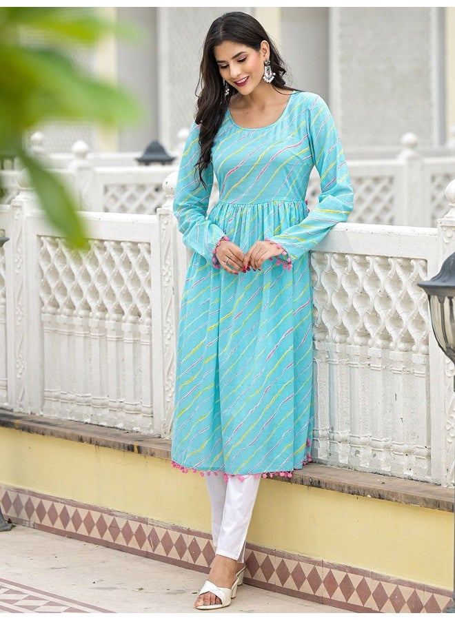 AKS Sky Blue Leheriya Kurta - Image 3