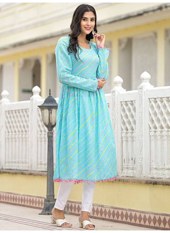 AKS Sky Blue Leheriya Kurta - Image 5