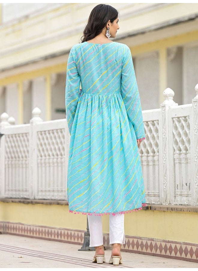AKS Sky Blue Leheriya Kurta - Image 4