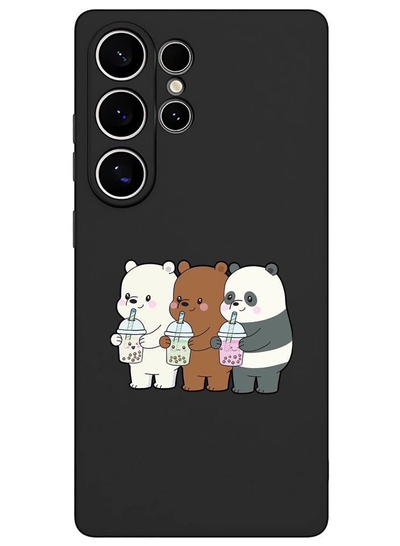 Theodor Protective Slim Fit Case Liquid Silicone Cover with Full Body Protection Anti-Scratch Shockproof Case For Samsung Galaxy S25 Ultra (Black) - 3 Panda Drinking - Image 1