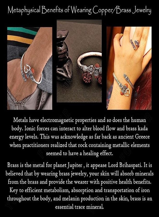 FLAIMYST Rudraksha Shiv Om Trishul Damroo Kada for men, Lord Shiva Bahubali Cuff Bracelet for men, boys | Religious Brass Kada | Free size SPN-WF2D5B - Image 5