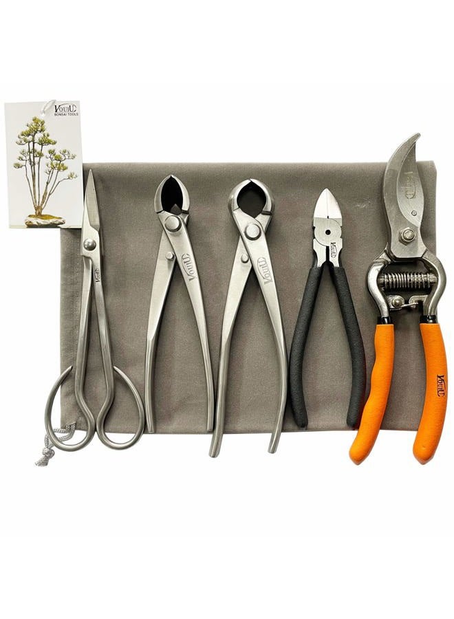 vouiu 5-Piece Bonsai Tool Set,Bonsai Scissors,Concave Cutter,Knob Cutter,Wire Cutter,Pruning Shears - Image 1