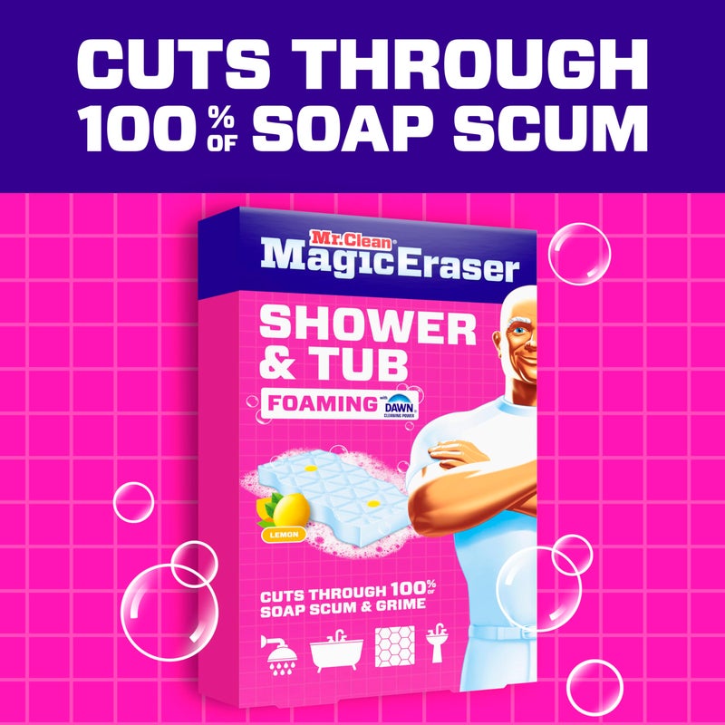 Mr Clean Mr. Clean Magic Eraser Sponge, Bathroom, Shower, Tub Cleaner, Soap Scum Remover, Bathroom Cleaning Supplies, Dawn Cleaning Power with Lemon Scent, Shower & Tub, 6ct - Image 2