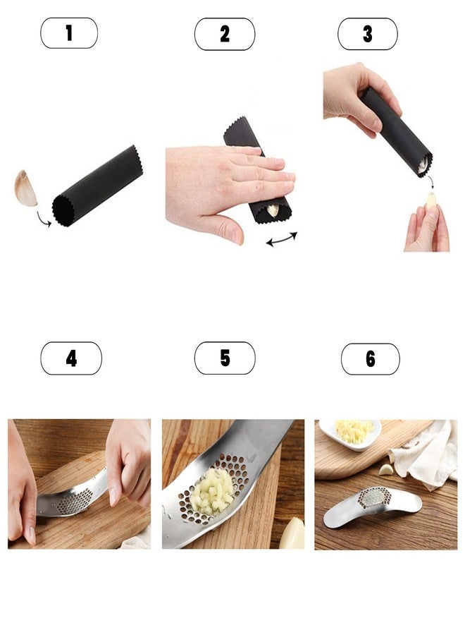 WHTCHSU Garlic Press 430 Stainless Steel Garlic Rocker Mincer Bonus Food Grade with Silicone Peeler Garlic (Black) - Image 3